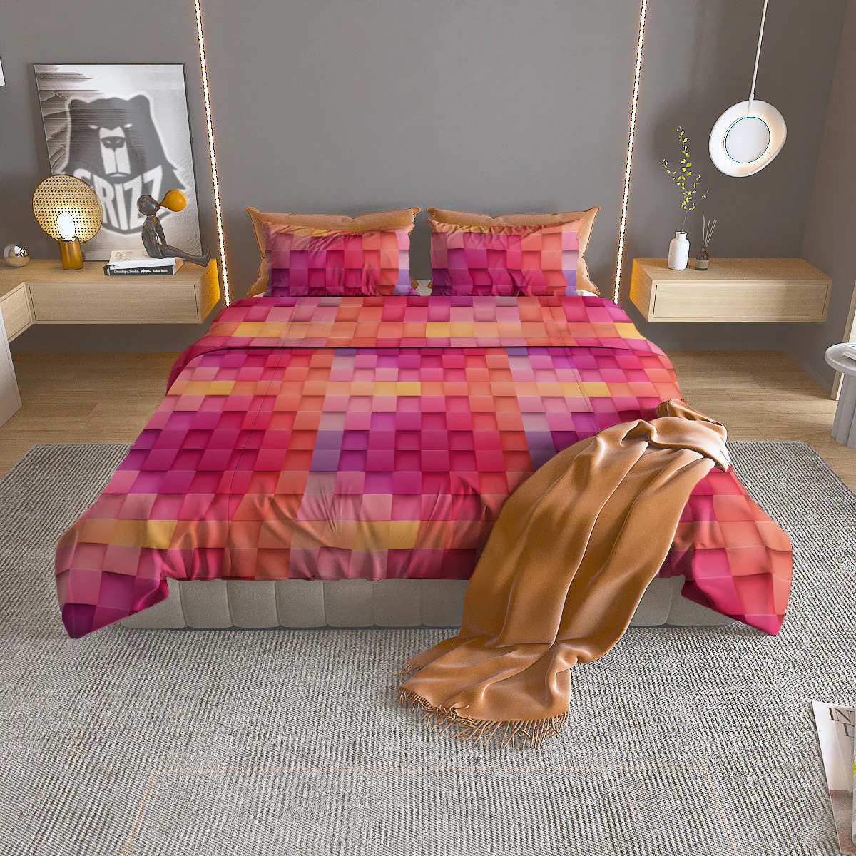 Square Tile 3D Colorful Print Pattern Duvet Cover Bedding Set