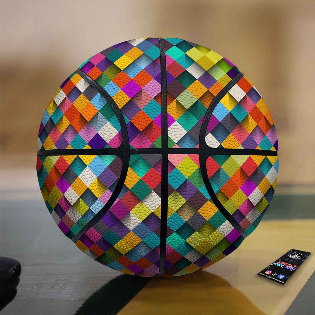 Squares 3D Colorful Print Pattern Basketball