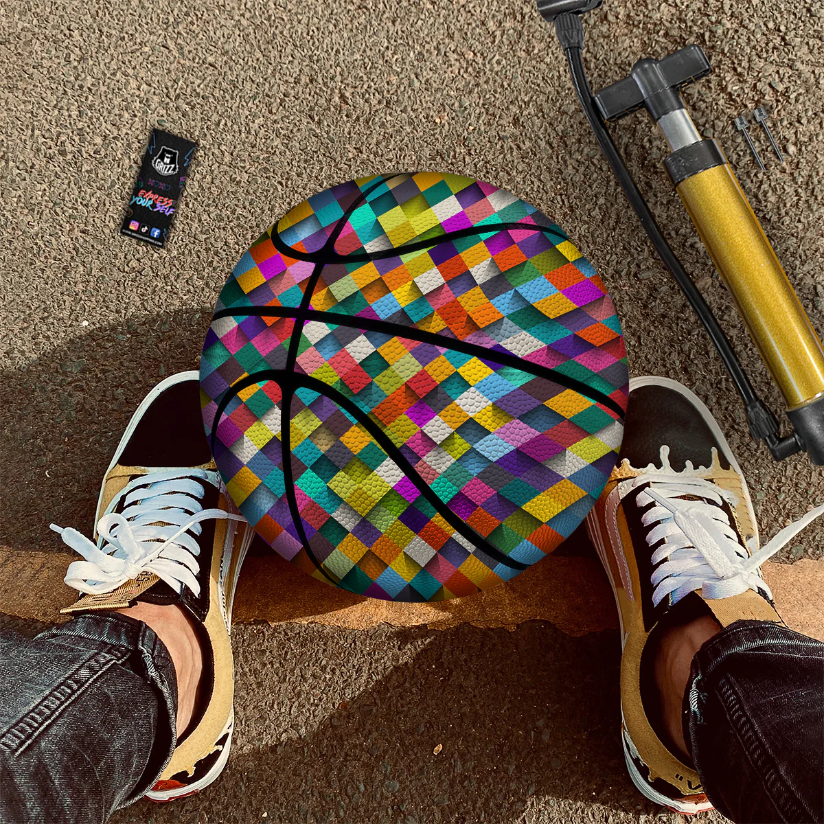 Squares 3D Colorful Print Pattern Basketball - Image 2