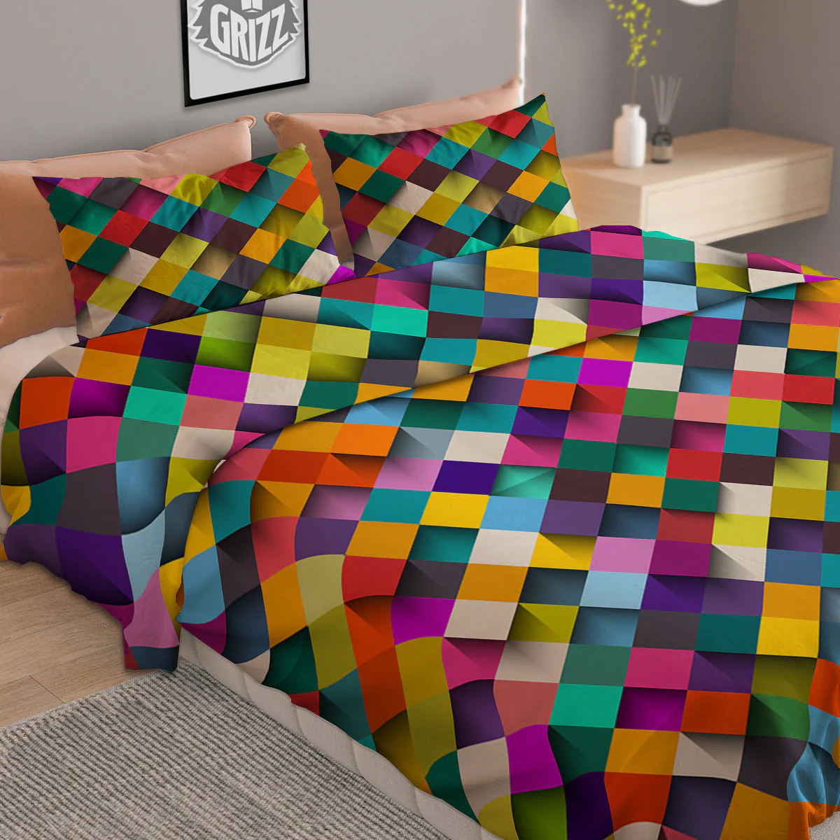 Squares 3D Colorful Print Pattern Duvet Cover Bedding Set - Image 2