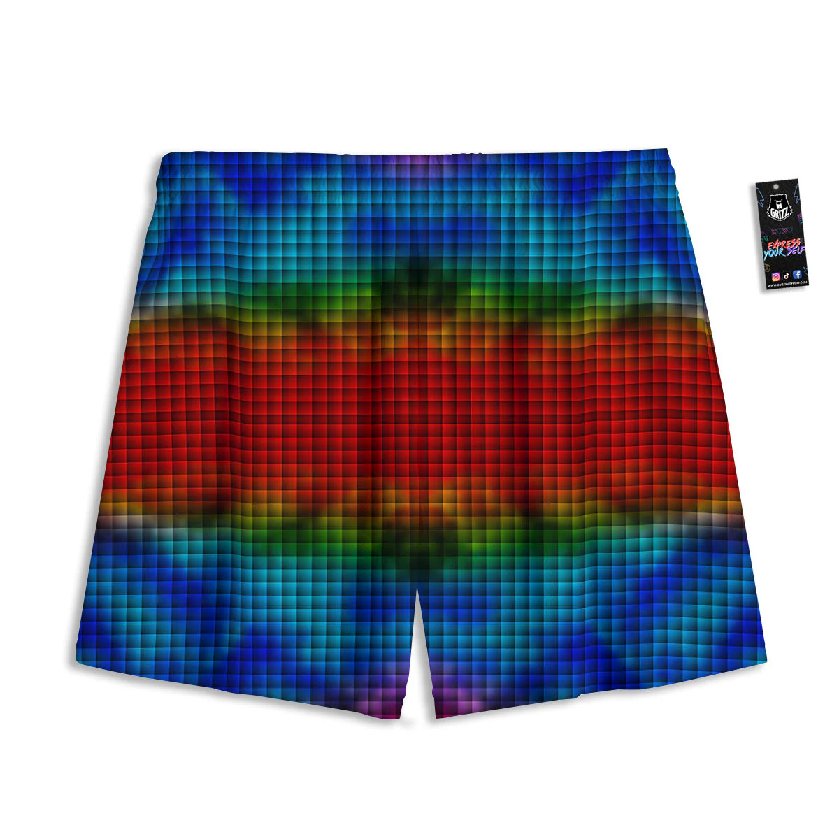 Squares Rainbow Print Pattern Mesh Shorts - Image 2