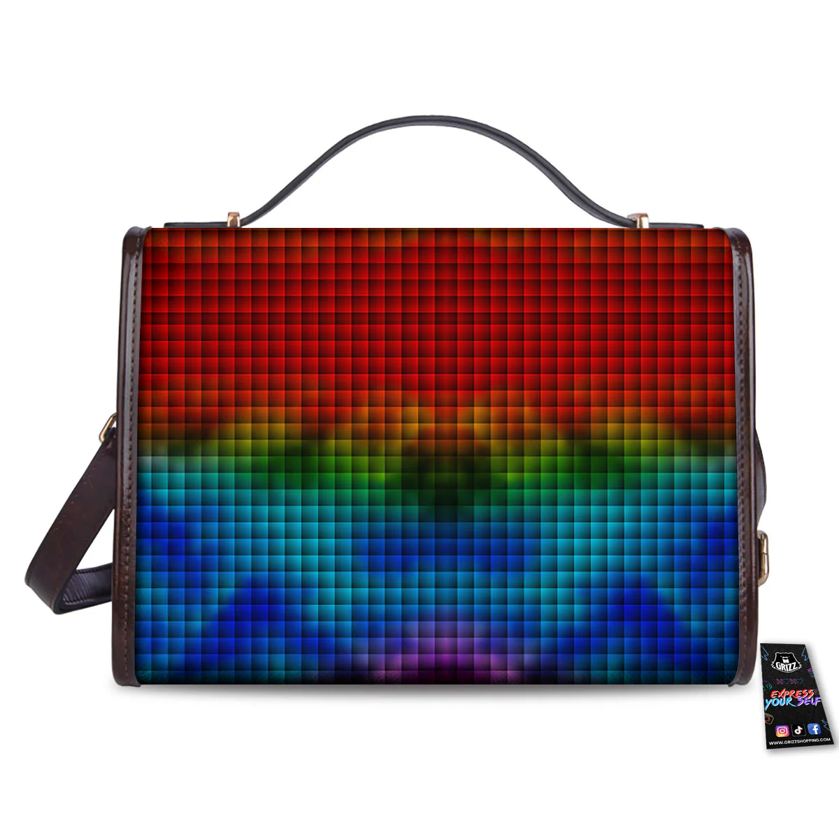 Squares Rainbow Print Pattern Women's Satchel Bag - Image 2