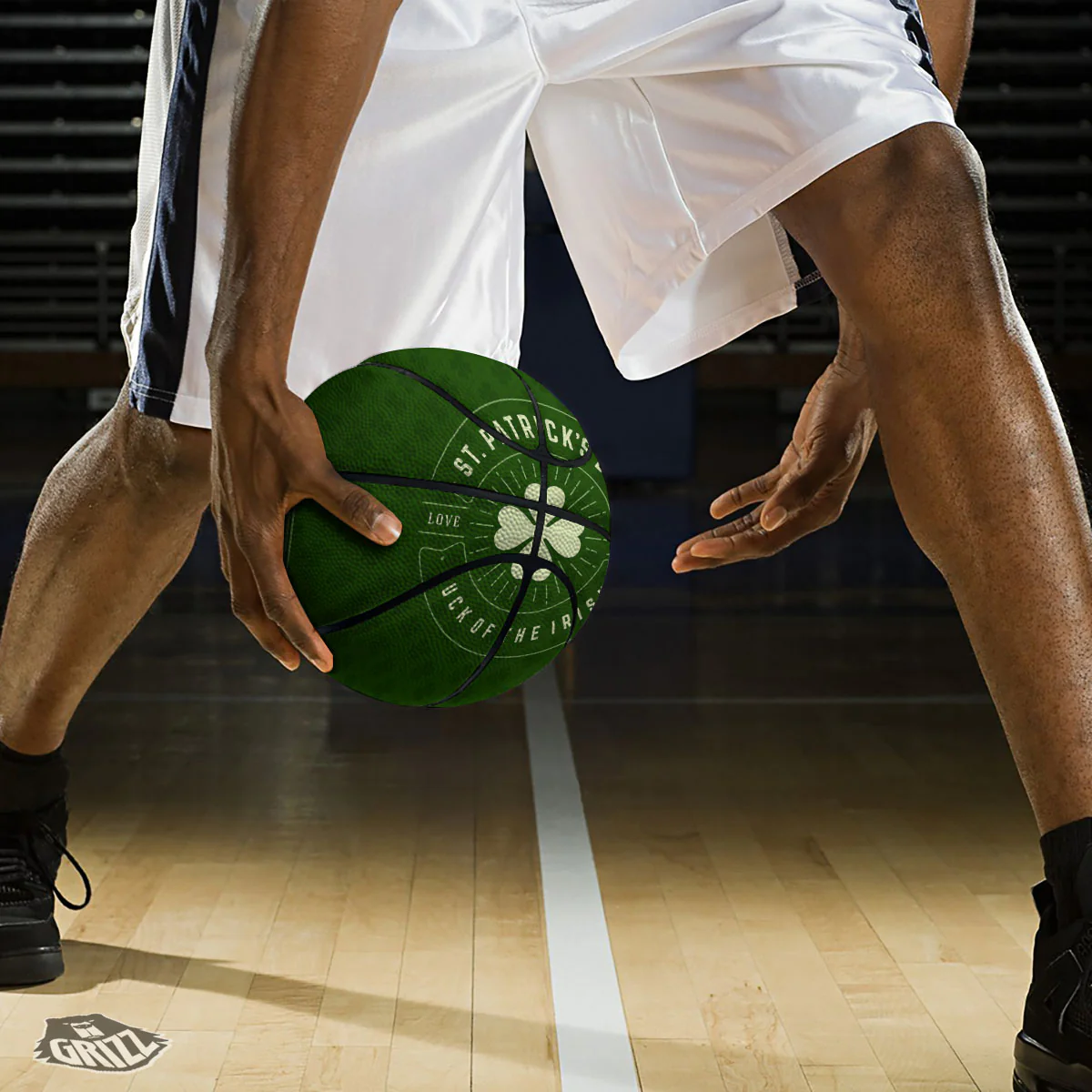 St. Patrick's Day Four Leaf Clover Print Basketball - Image 3
