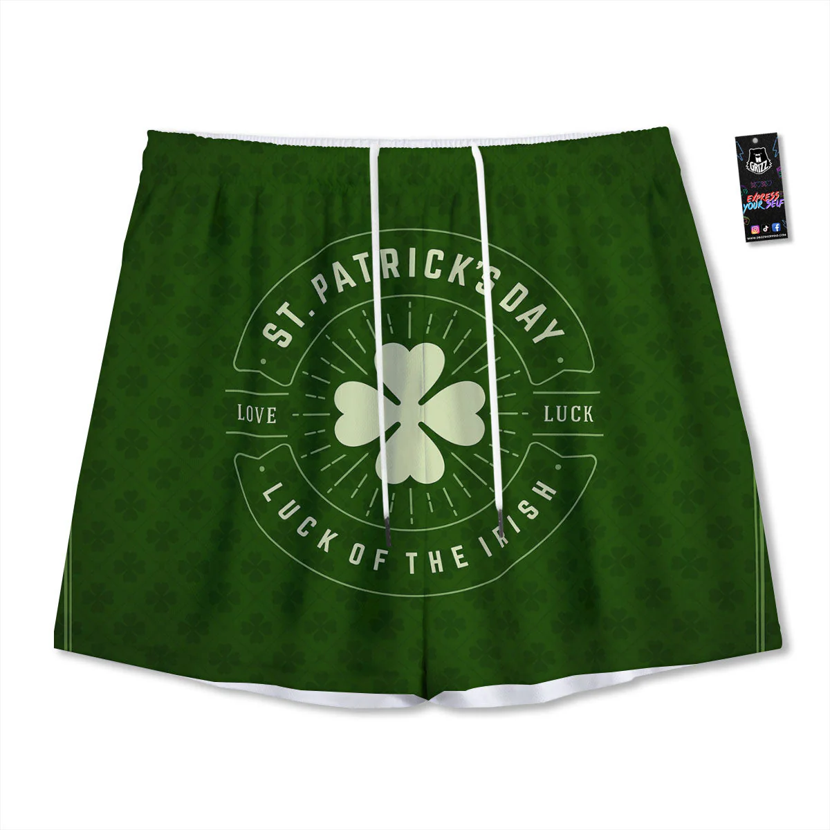 St. Patrick's Day Four Leaf Clover Print Mesh Shorts