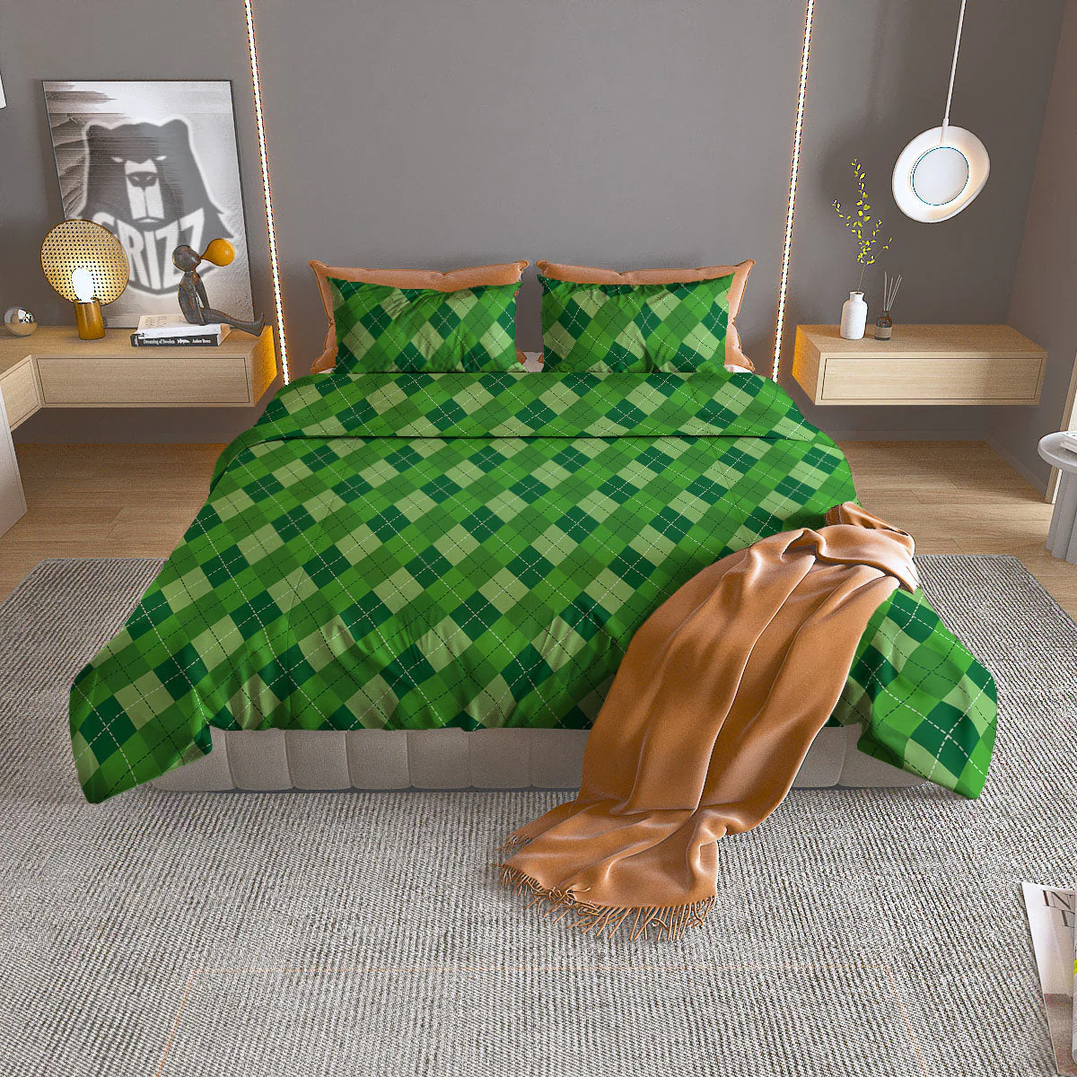 St. Patrick's Day Green Plaid Print Duvet Cover Bedding Set
