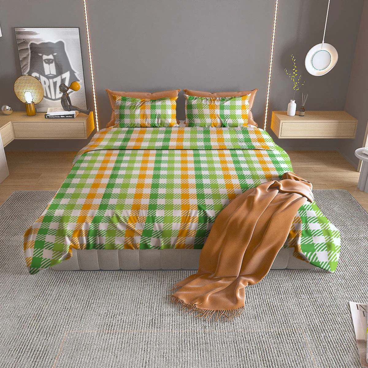 St. Patrick's Day Plaid Print Duvet Cover Bedding Set