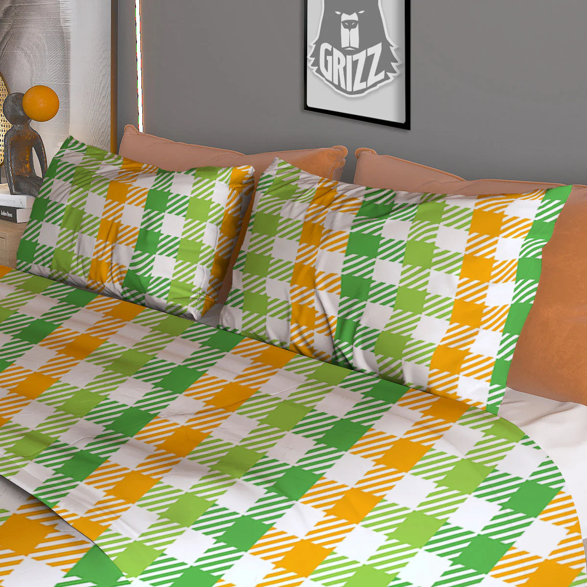 St. Patrick's Day Plaid Print Duvet Cover Bedding Set - Image 3