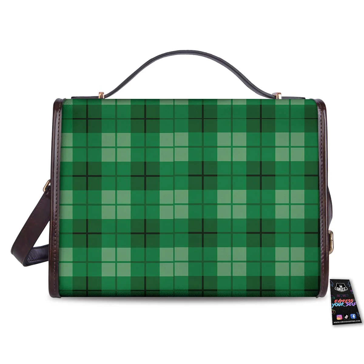 St. Patrick's Day Shamrock Plaid Print Pattern Women's Satchel Bag - Image 2