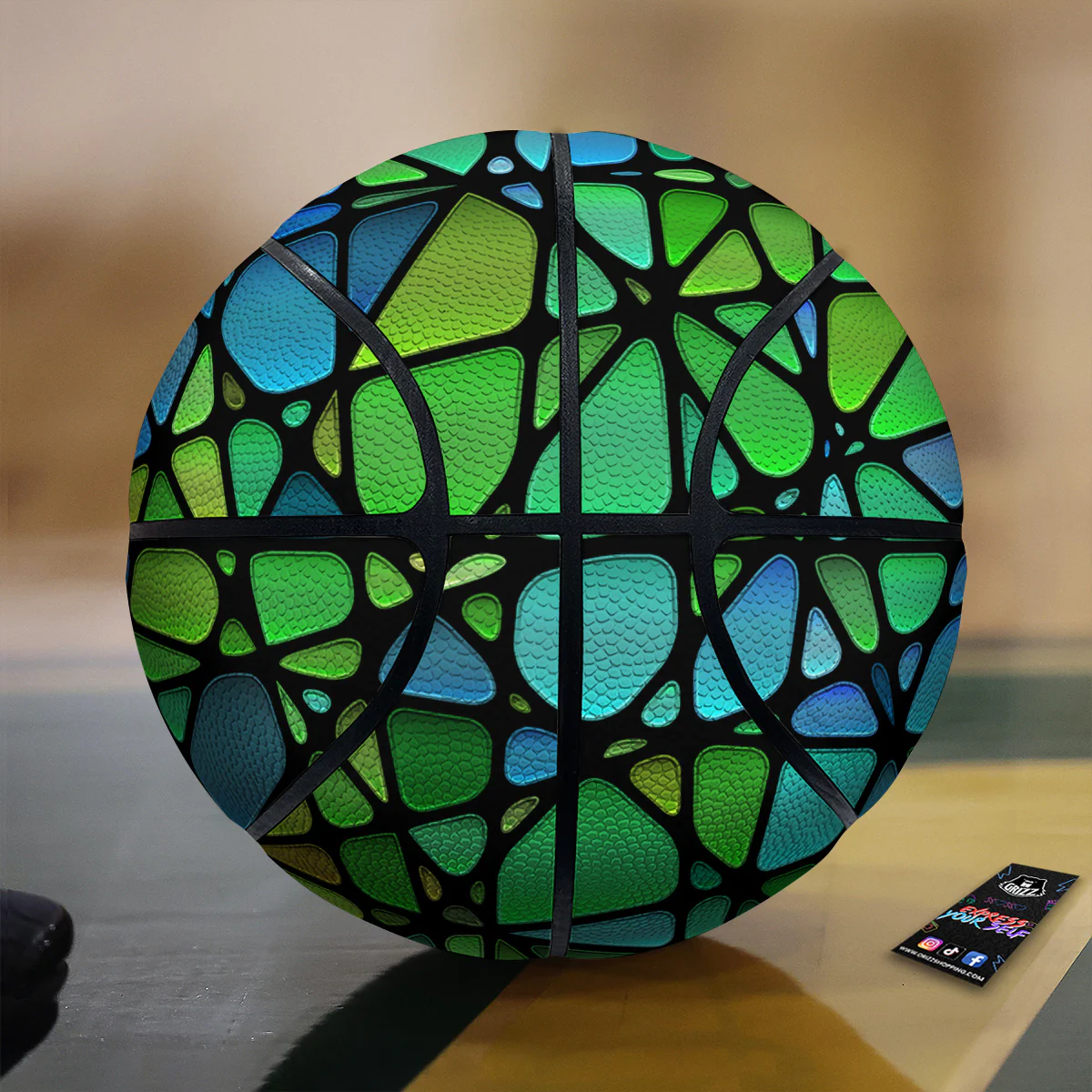 Stained Glass Green And Blue Print Basketball