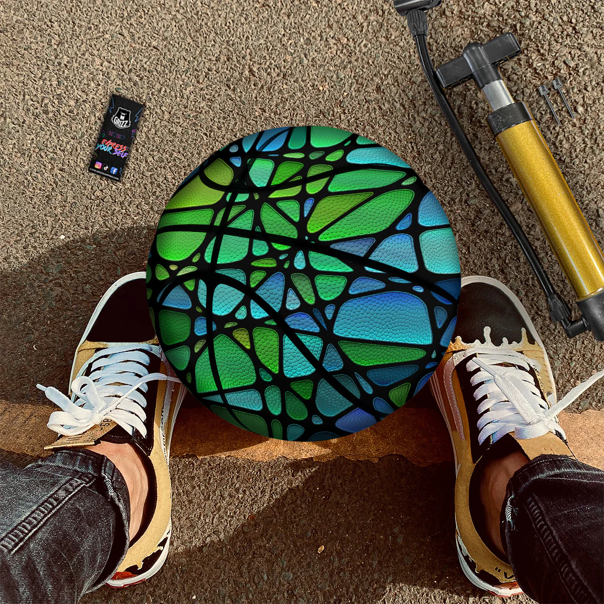 Stained Glass Green And Blue Print Basketball - Image 2