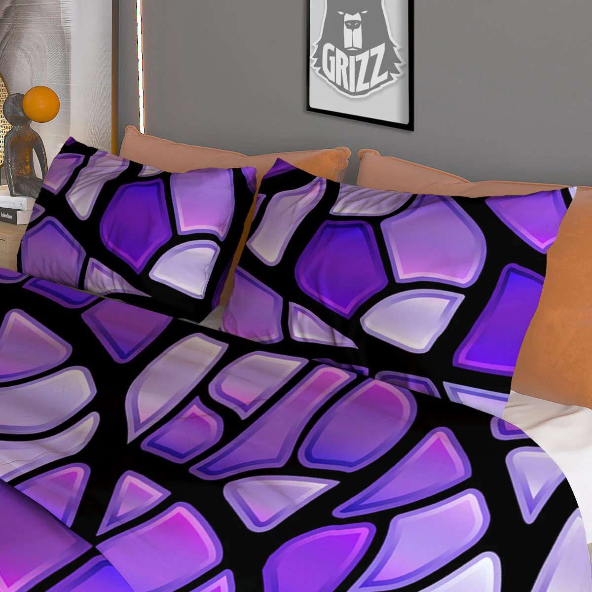 Stained Glass Mosaic Purple Print Duvet Cover Bedding Set - Image 3