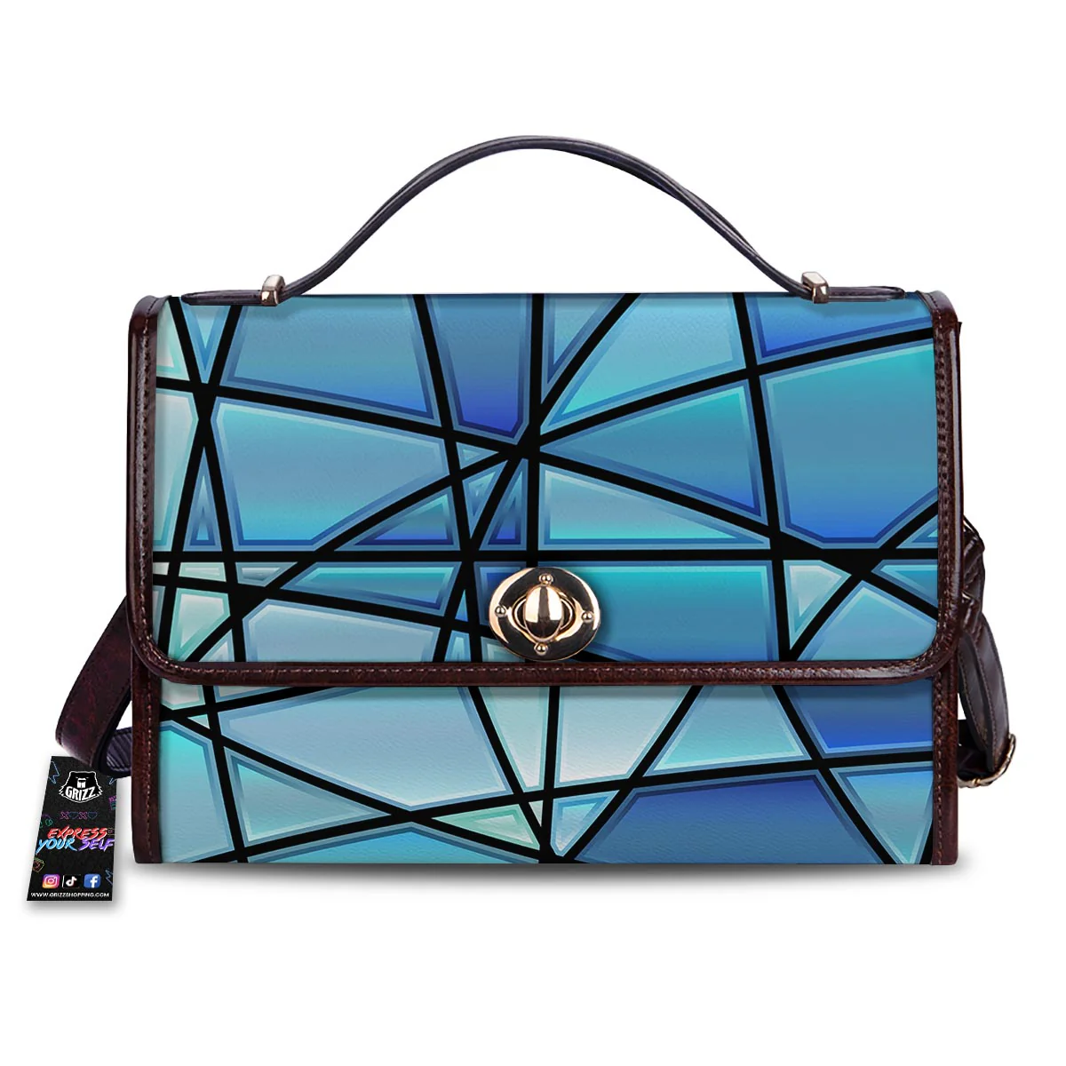 Stained Glass Mosaic Teal Print Women's Satchel Bag