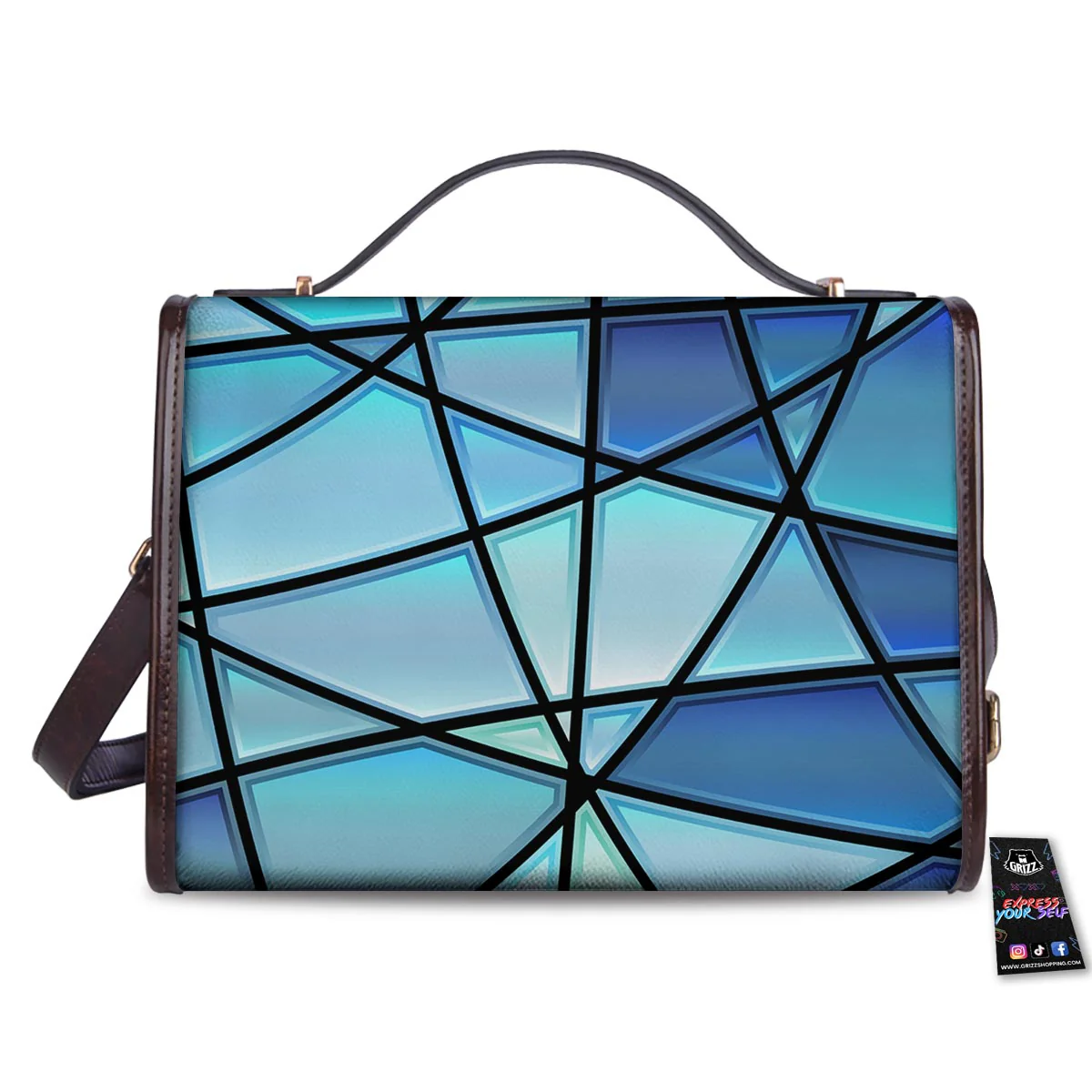 Stained Glass Mosaic Teal Print Women's Satchel Bag - Image 2