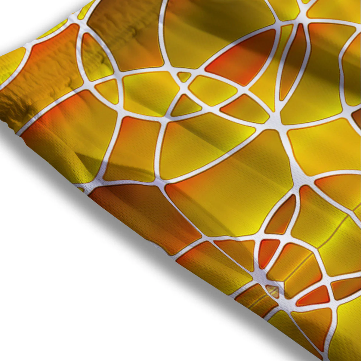 Stained Glass Mosaic Yellow Print Pattern Mesh Shorts - Image 3