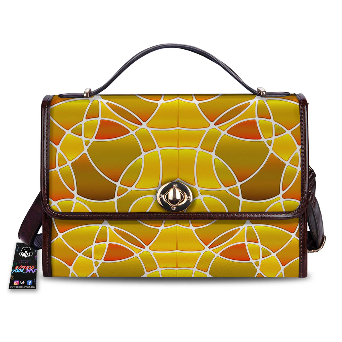 Stained Glass Mosaic Yellow Print Pattern Women's Satchel Bag