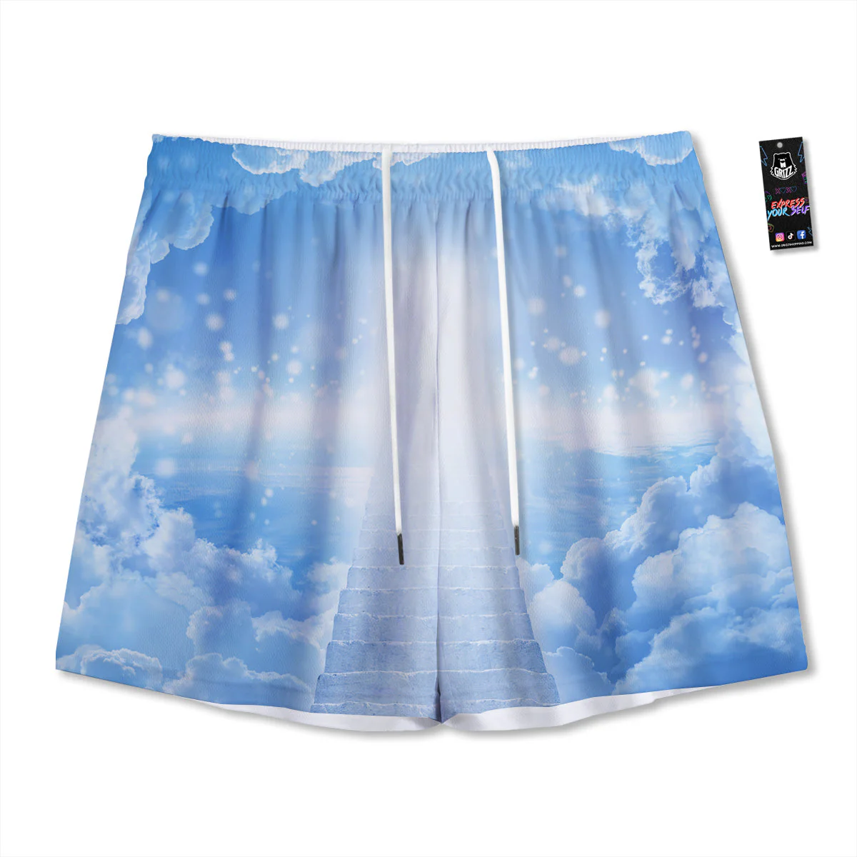 Stairs To Heaven Print Mesh Shorts
