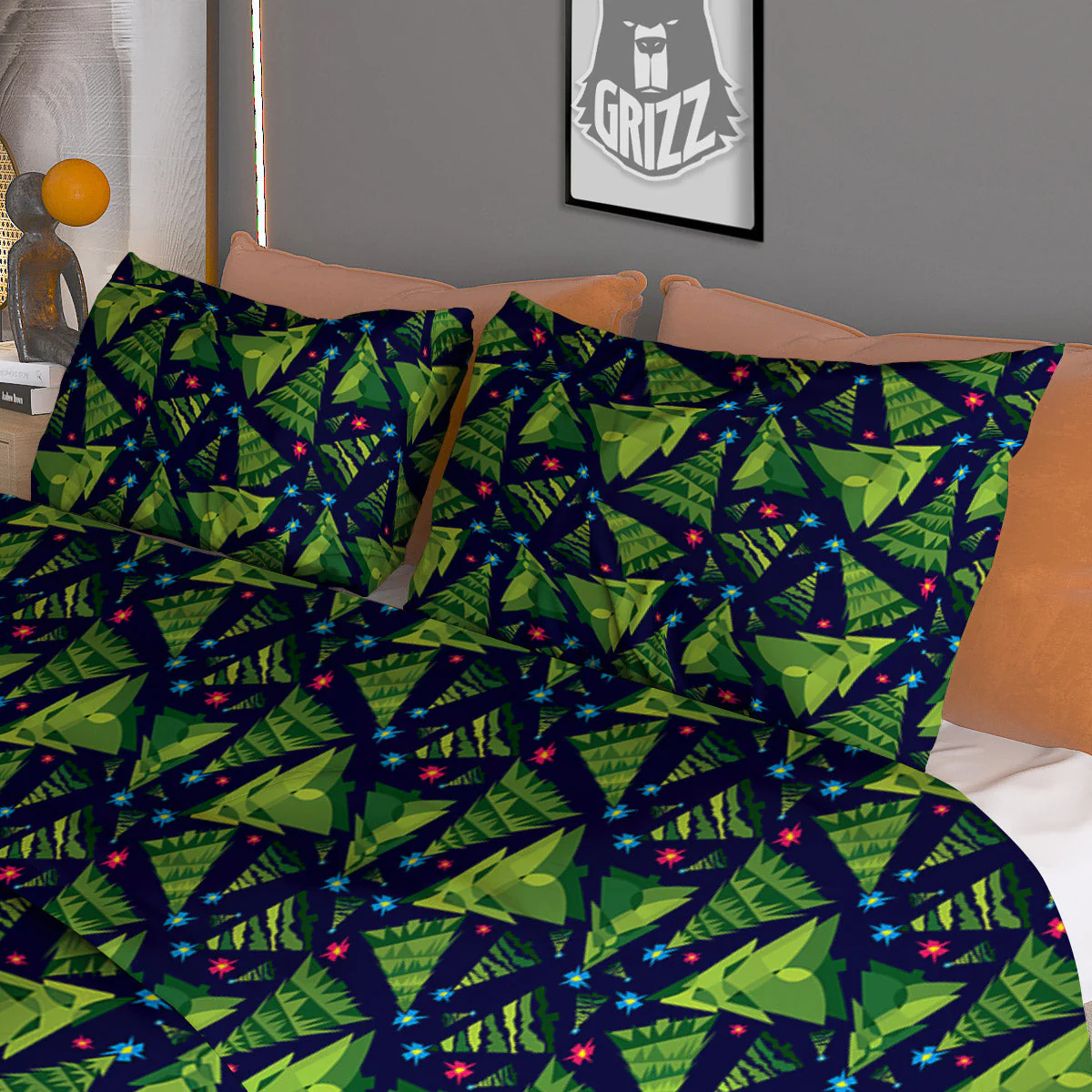 Star And Christmas Tree Print Pattern Duvet Cover Bedding Set - Image 3
