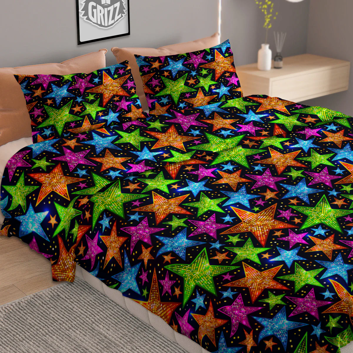 Star Disco Sparkles Print Pattern Duvet Cover Bedding Set - Image 2