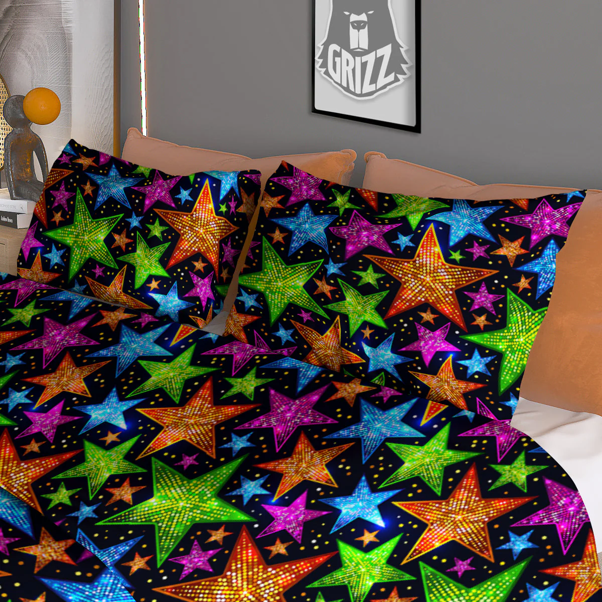 Star Disco Sparkles Print Pattern Duvet Cover Bedding Set - Image 3