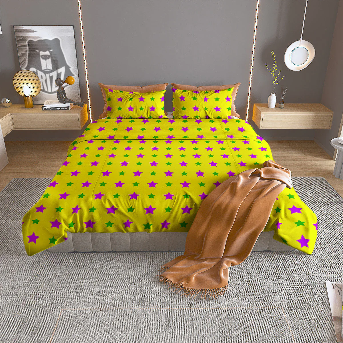 Star Mardi Gras Print Pattern Duvet Cover Bedding Set