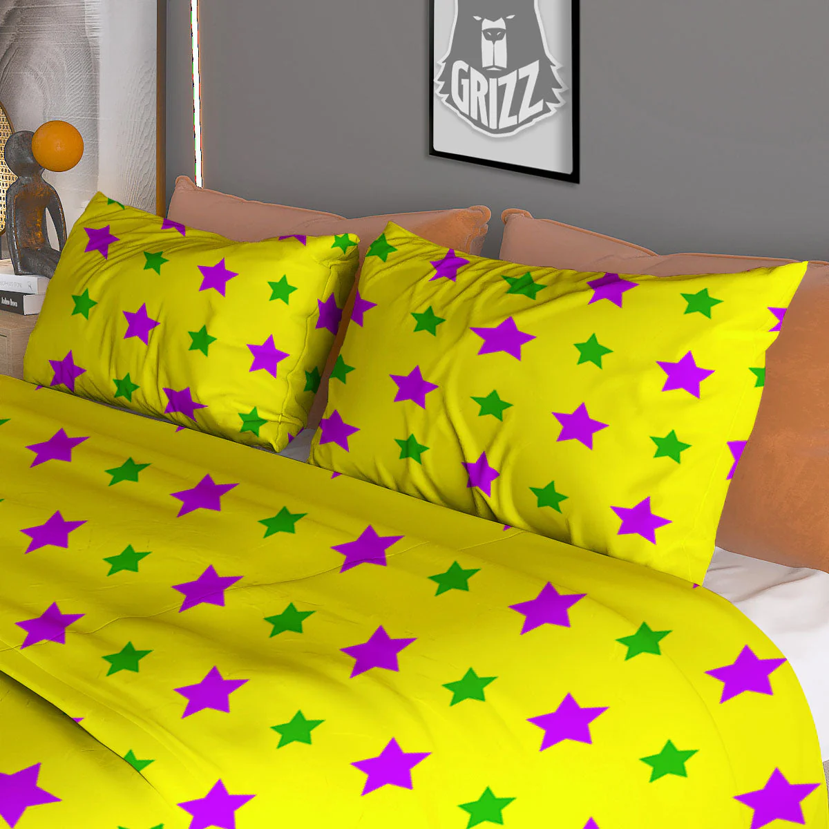 Star Mardi Gras Print Pattern Duvet Cover Bedding Set - Image 3