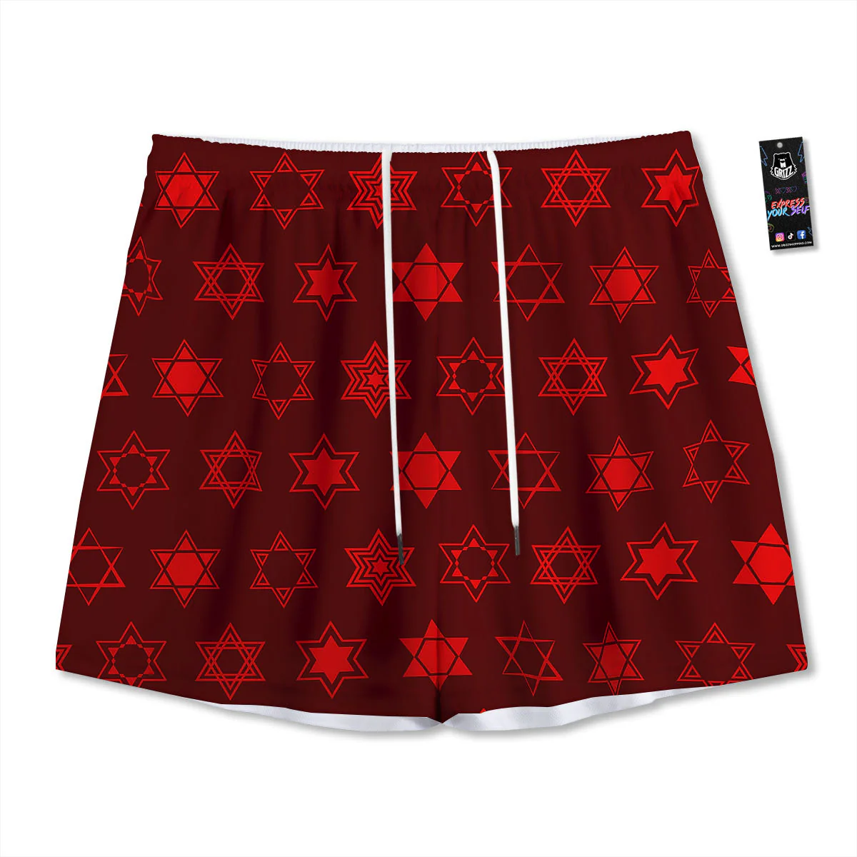 Star Of David Geometric Print Mesh Shorts