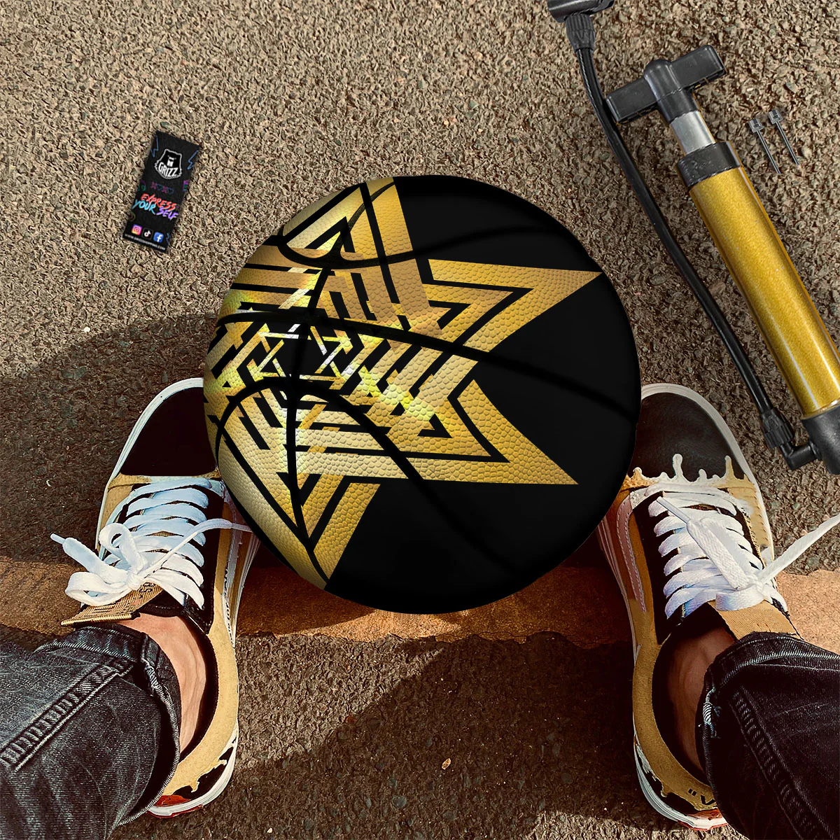 Star of David Gold And Black Print Basketball - Image 2