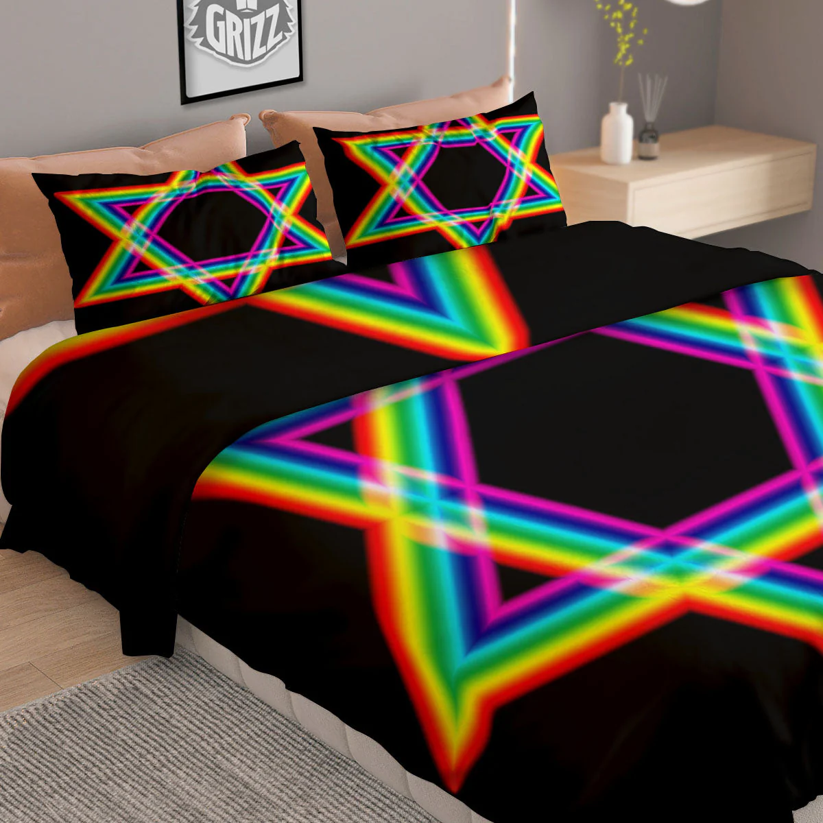 Star Of David Rainbow Print Duvet Cover Bedding Set - Image 2