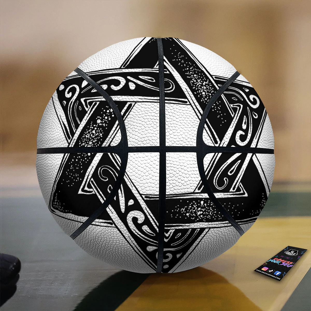 Star of David White And Black Print Basketball