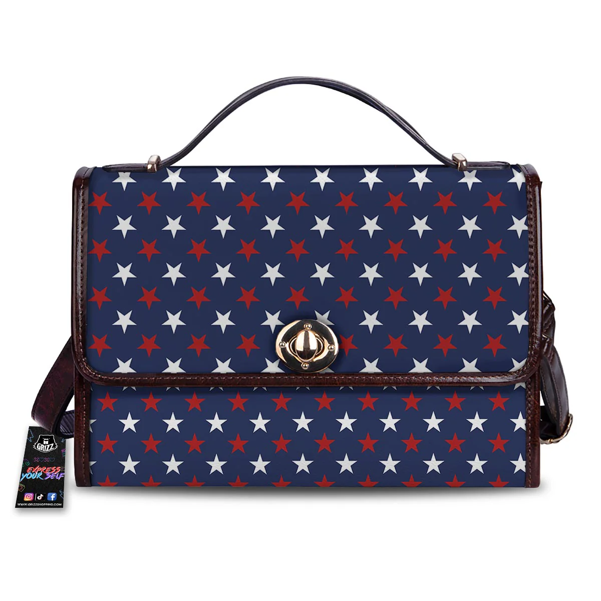 Star White And Red Print Pattern Women's Satchel Bag