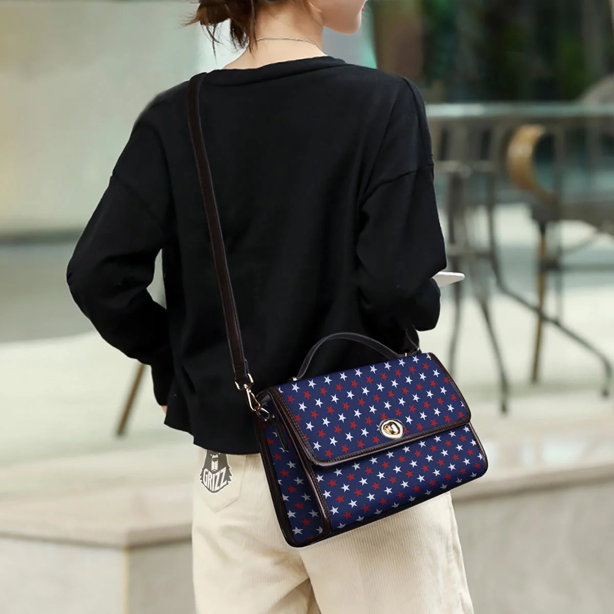 Star White And Red Print Pattern Women's Satchel Bag - Image 3