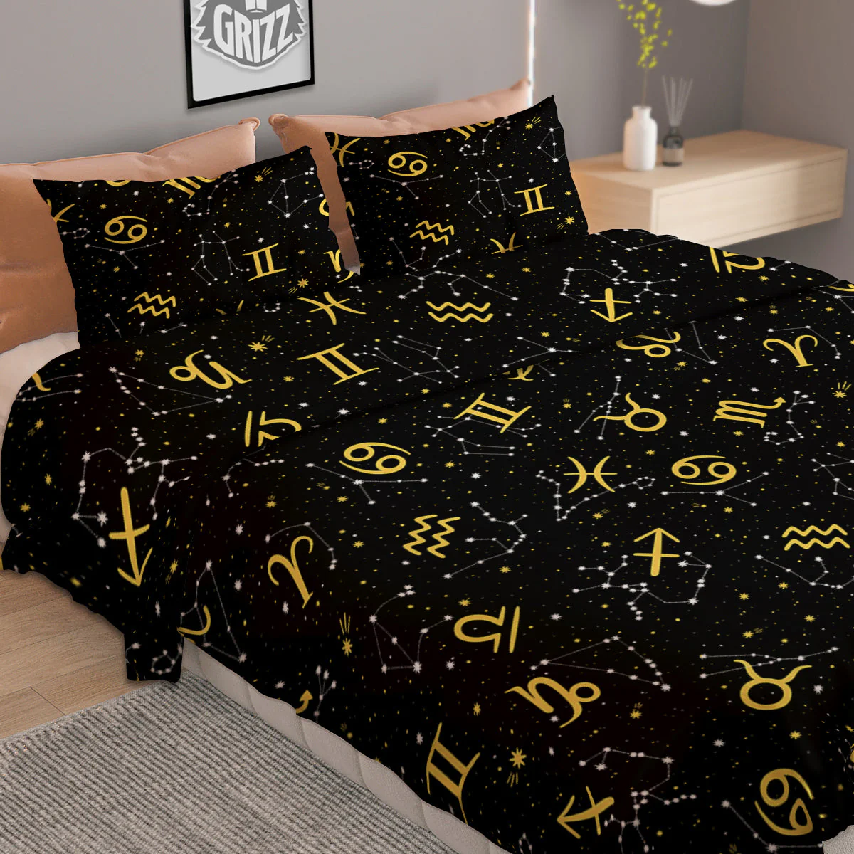 Star Zodiac Signs Print Pattern Duvet Cover Bedding Set - Image 2