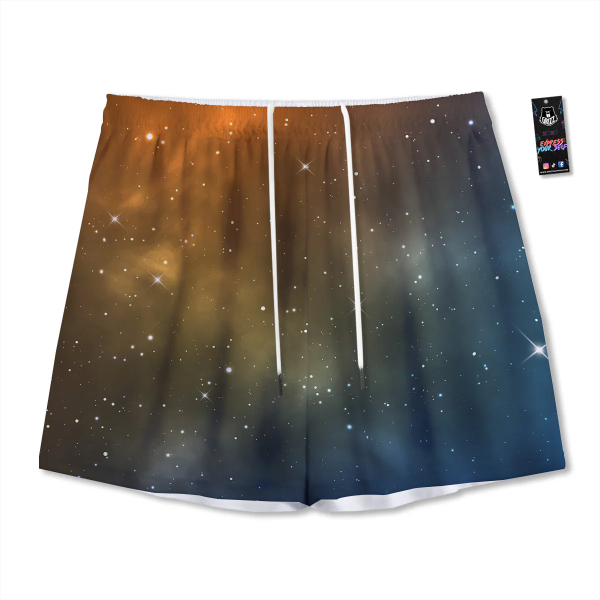 Stardust Galaxy Space Blue Orange Print Mesh Shorts