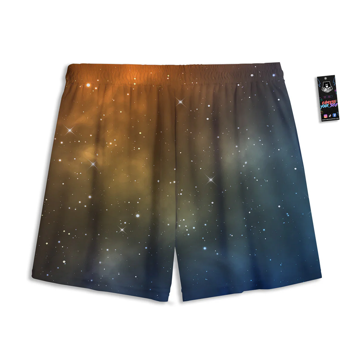 Stardust Galaxy Space Blue Orange Print Mesh Shorts - Image 2