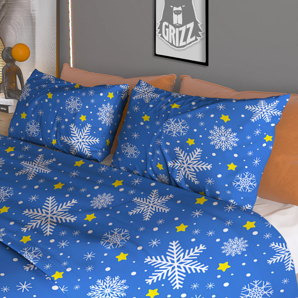 Stars And Christmas Snowflakes Print Duvet Cover Bedding Set - Image 3