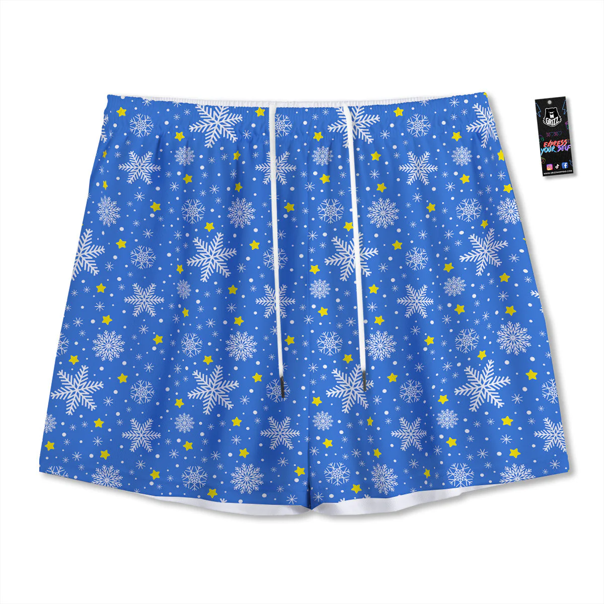 Stars And Christmas Snowflakes Print Mesh Shorts