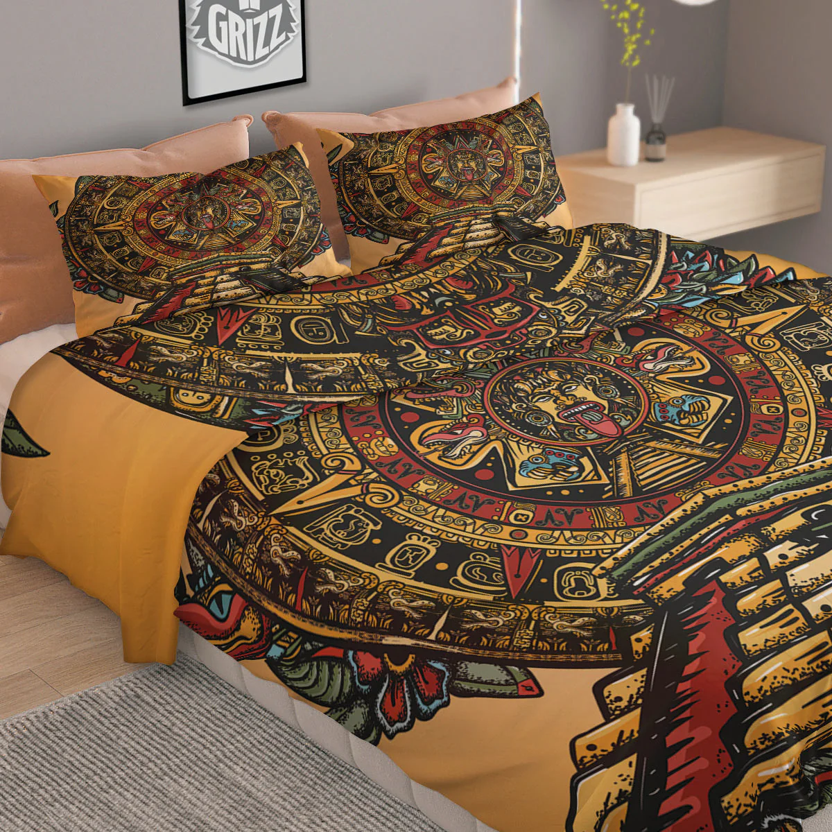 Statue Ancient Mayan Print Duvet Cover Bedding Set - Image 2