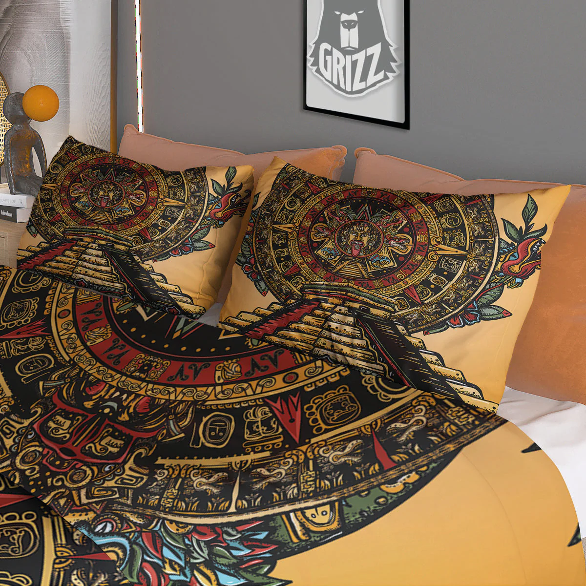 Statue Ancient Mayan Print Duvet Cover Bedding Set - Image 3