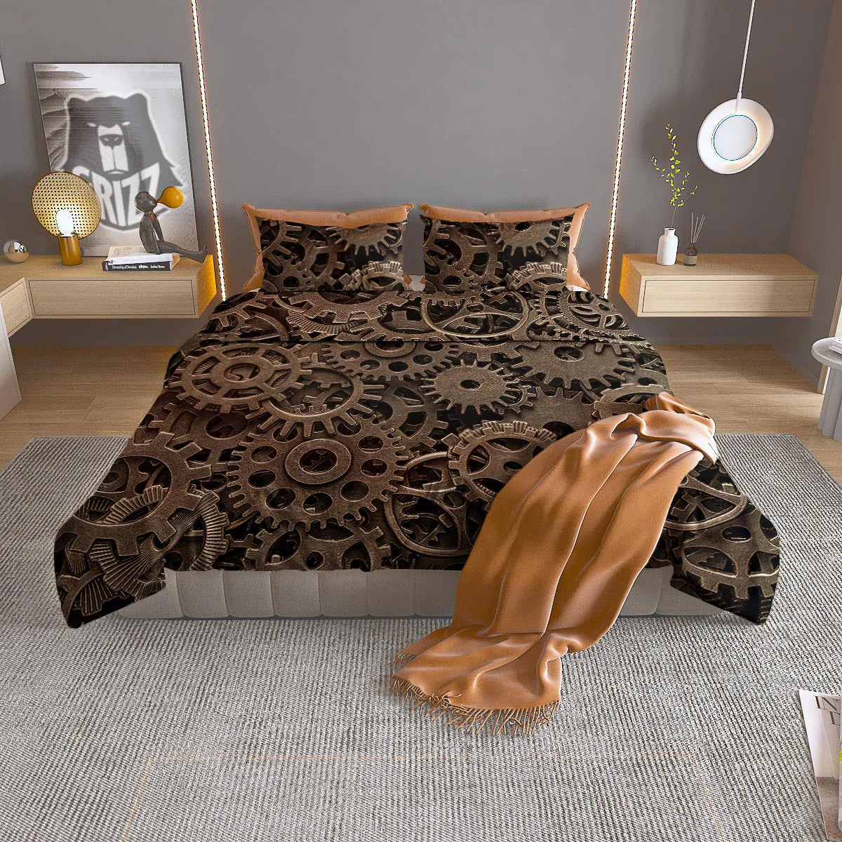 Steampunk Brass Gears And Cogs Print Duvet Cover Bedding Set