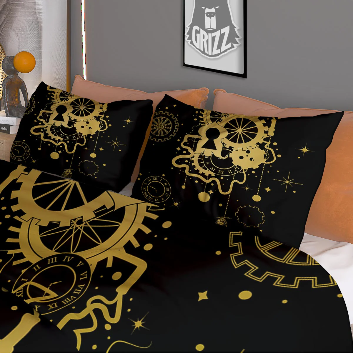 Steampunk Gears Metal Print Duvet Cover Bedding Set - Image 3