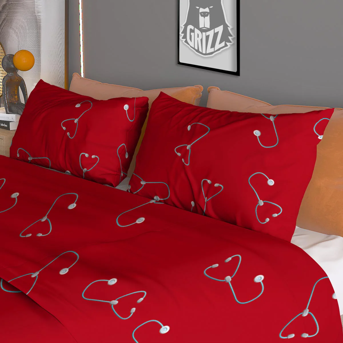Stethoscope Red Print Pattern Duvet Cover Bedding Set - Image 3