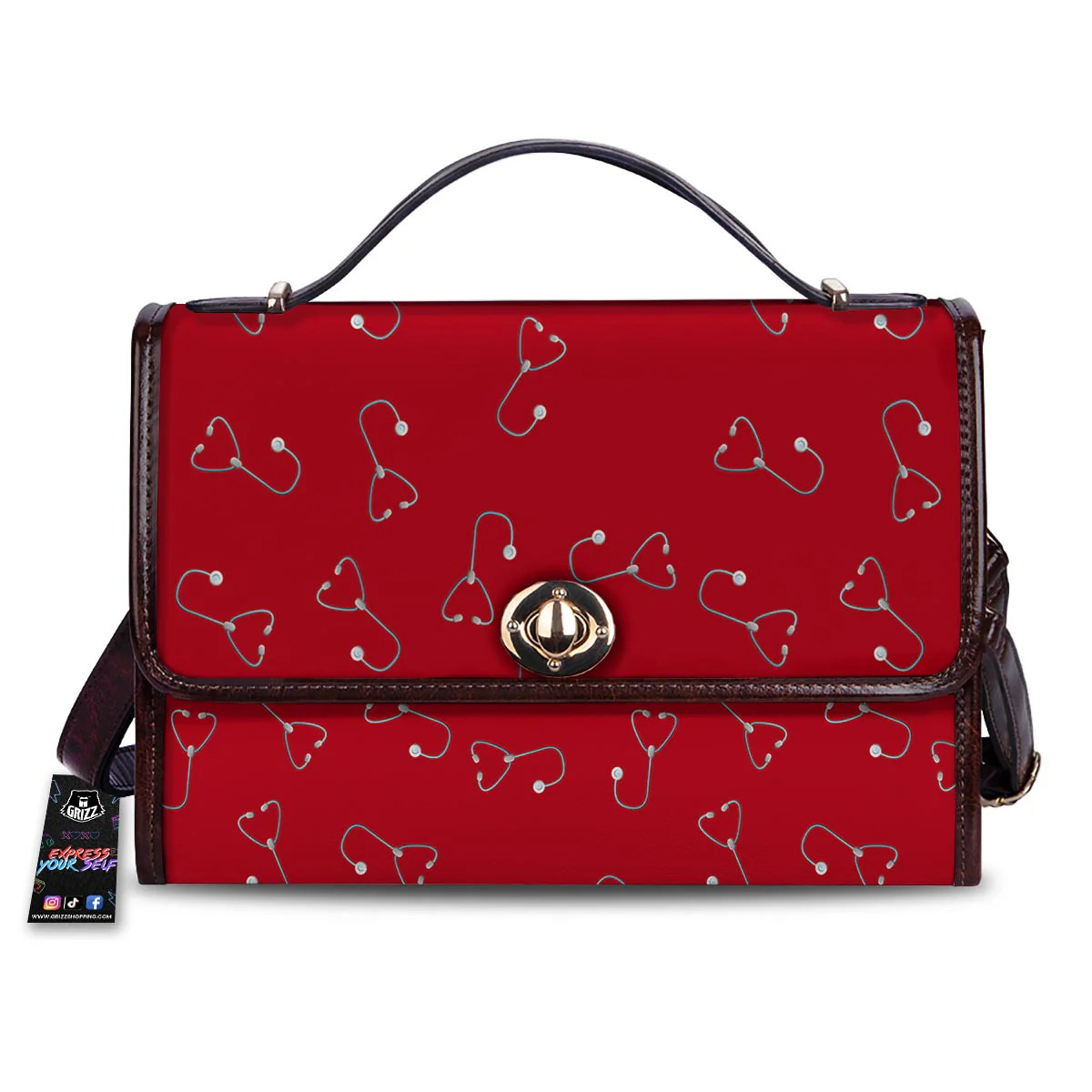 Stethoscope Red Print Pattern Women's Satchel Bag