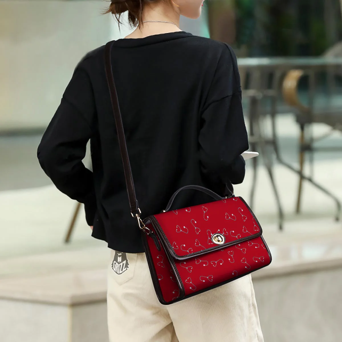 Stethoscope Red Print Pattern Women's Satchel Bag - Image 3