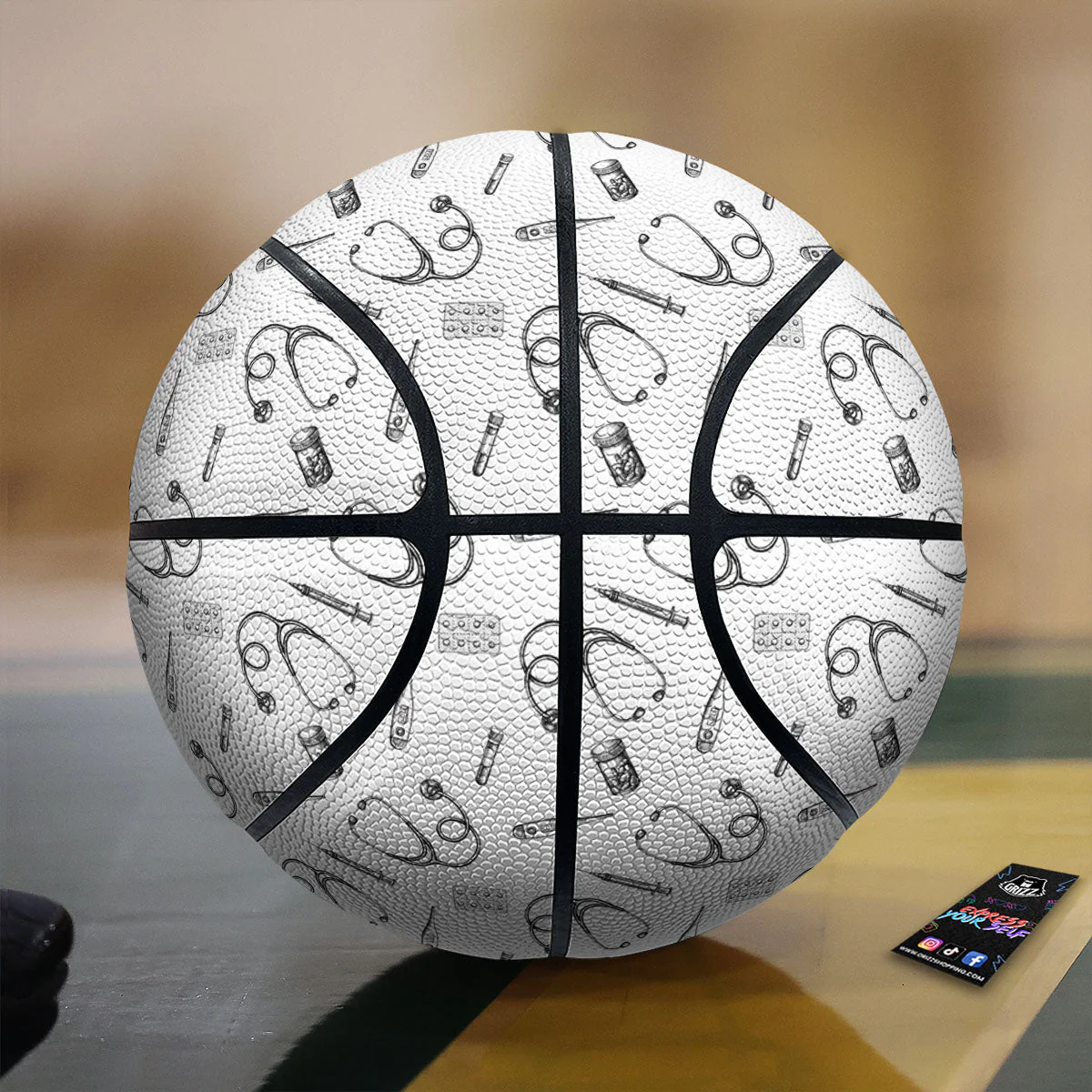 Stethoscope White And Black Print Pattern Basketball