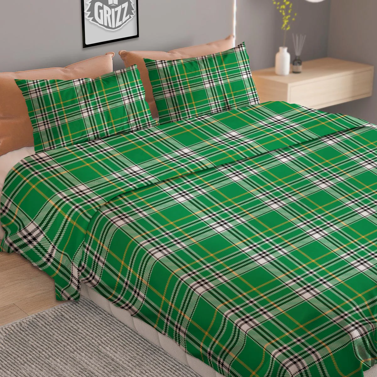 Stewart Plaid Saint Patrick's Day Print Pattern Duvet Cover Bedding Set - Image 2