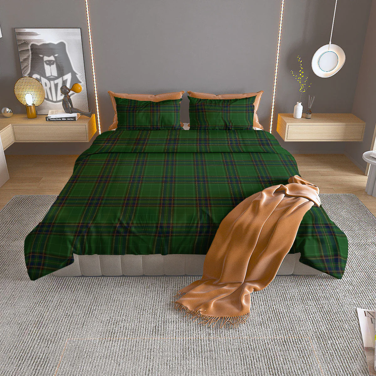Stewart Tartan Blue And Green Print Duvet Cover Bedding Set