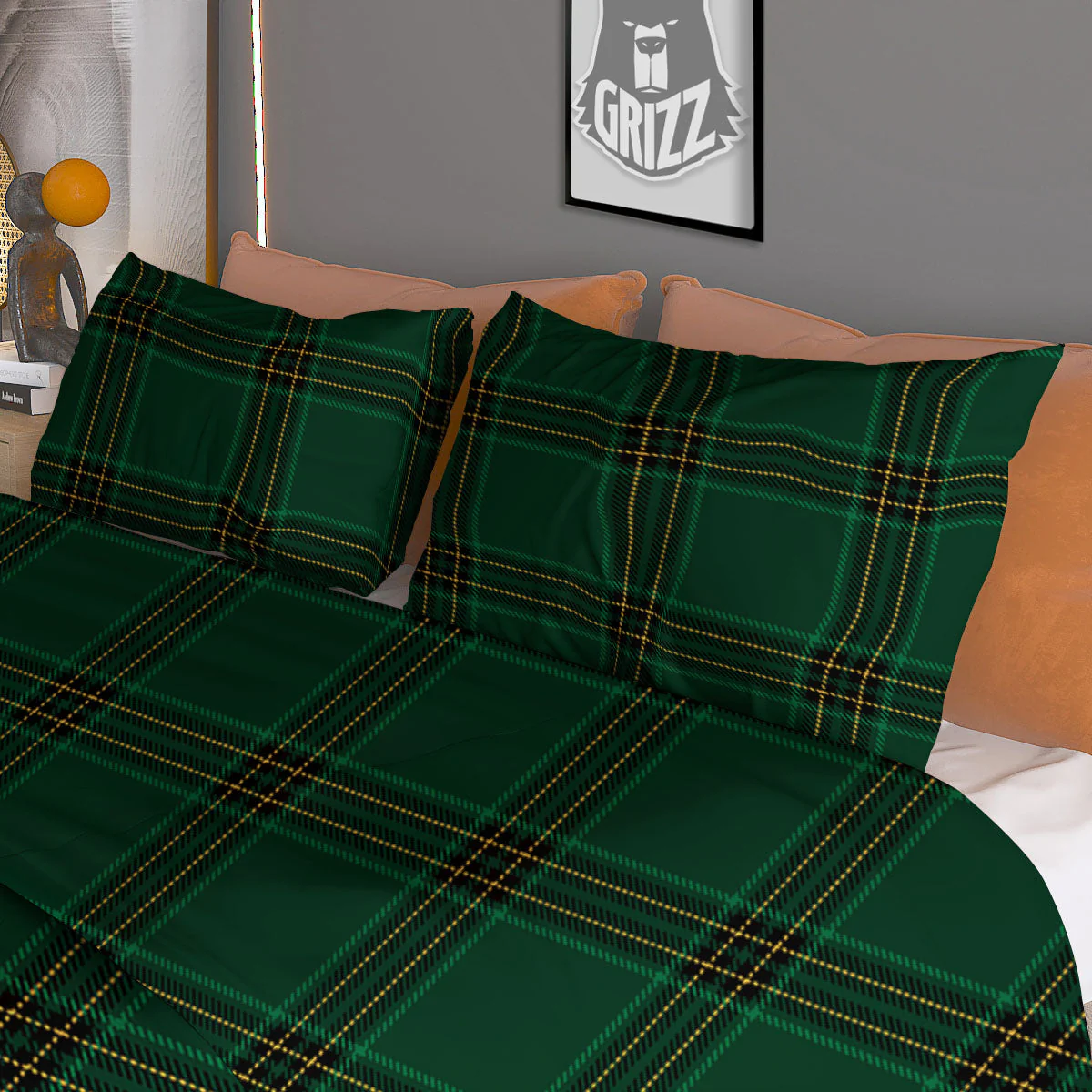 Stewart Tartan Green Print Pattern Duvet Cover Bedding Set - Image 3