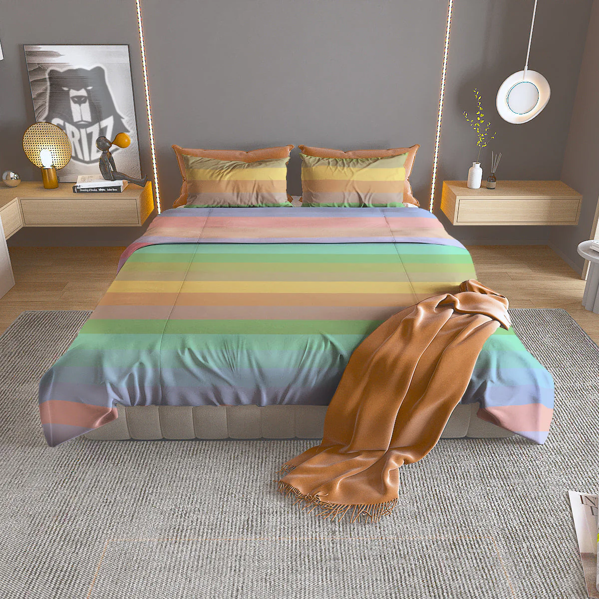 Stiped Rainbow Pastel Print Duvet Cover Bedding Set