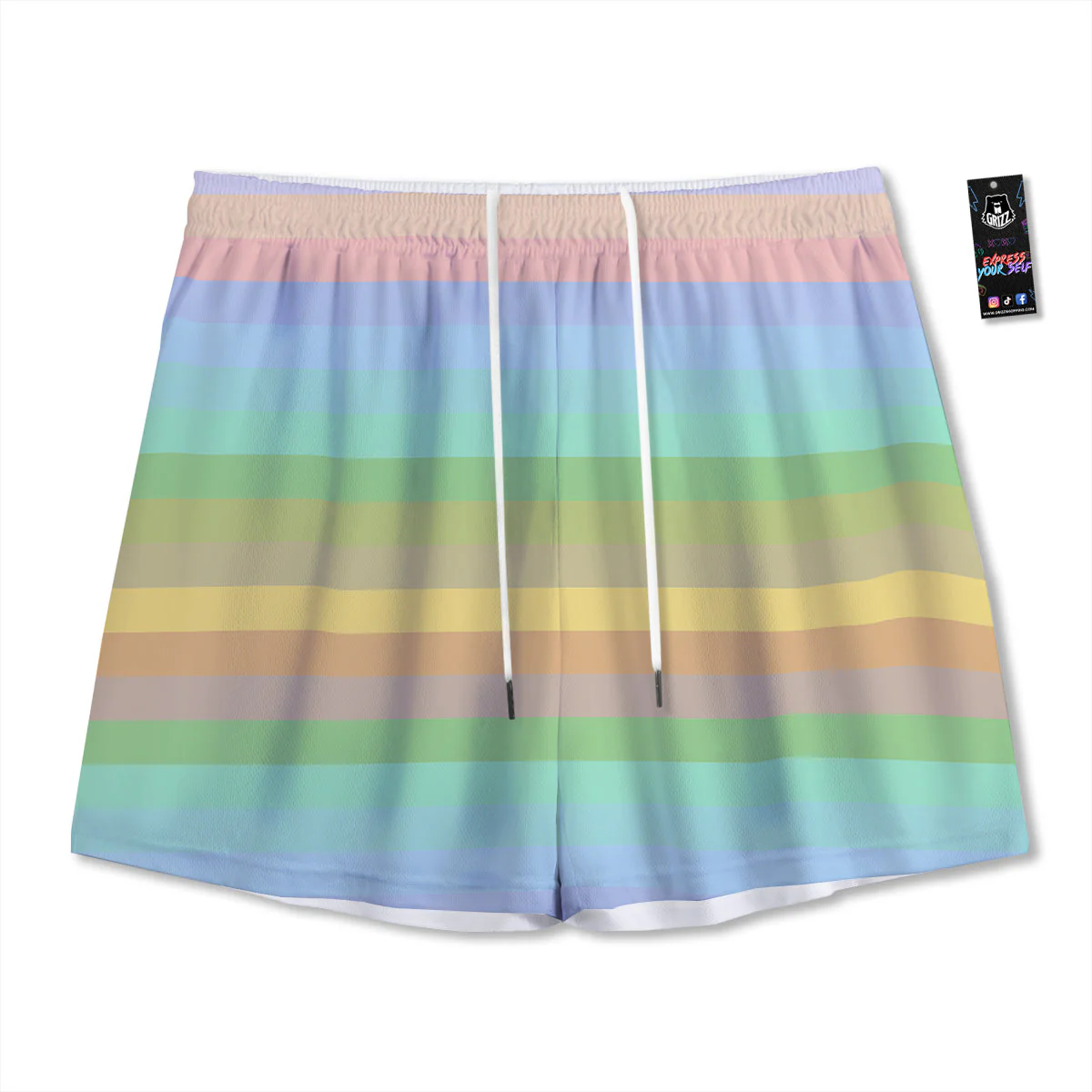Stiped Rainbow Pastel Print Mesh Shorts