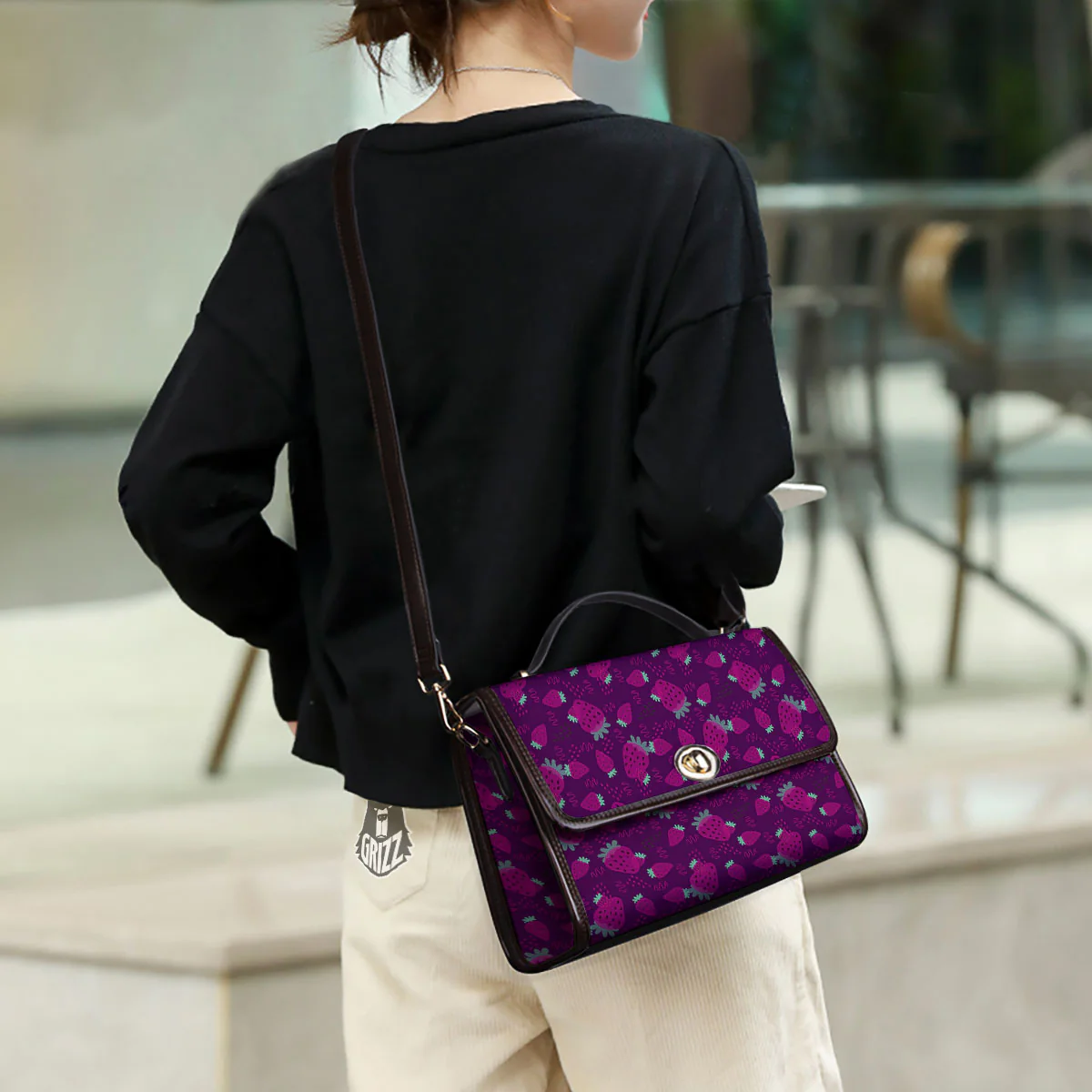 Strawberry Purple Print Pattern Women's Satchel Bag - Image 3